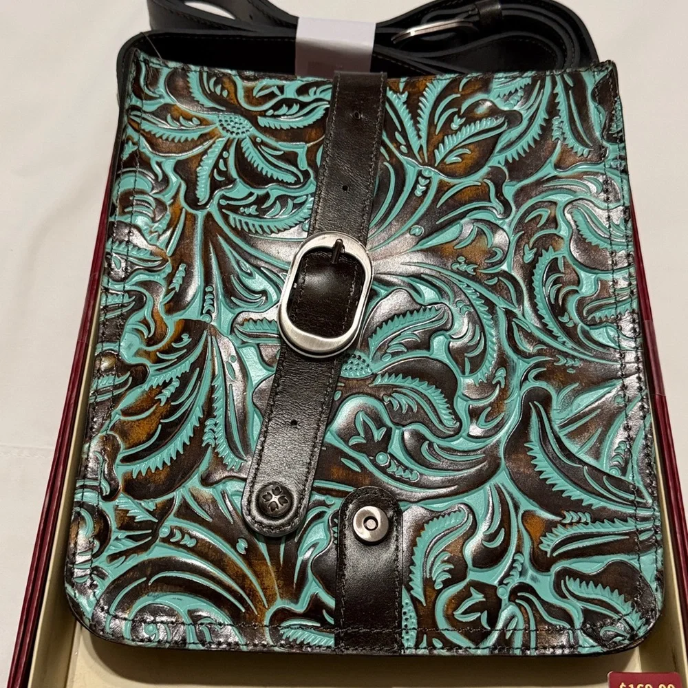 Patricia Nash Venezia Crossbody Bag Turquoise Tooled Leather Gift box NIB